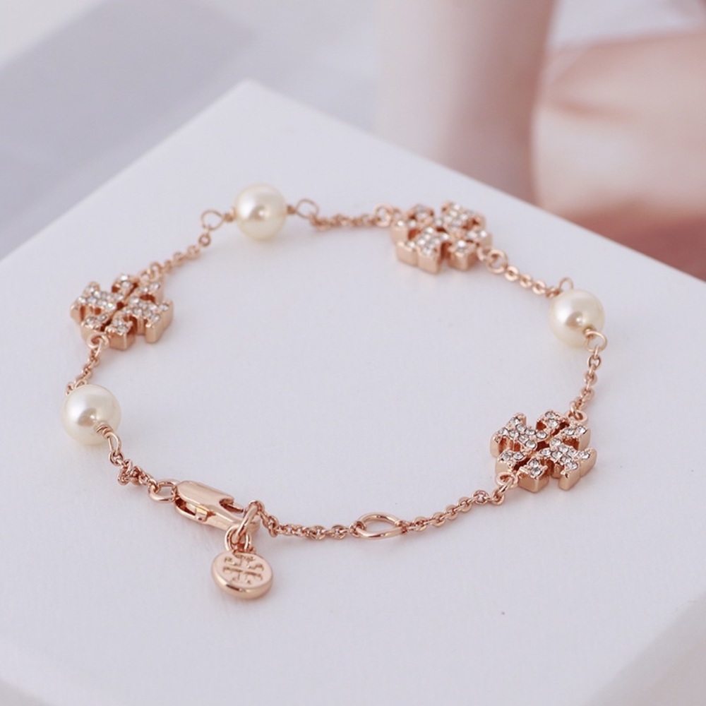 Tory Burch Rose Gold Gemstones and Pearl Bracelet